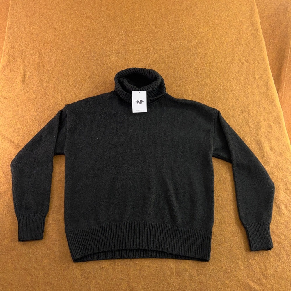 Princess Polly Womens S/M Black Turtleneck Knit Recycled Polyester Sweater New